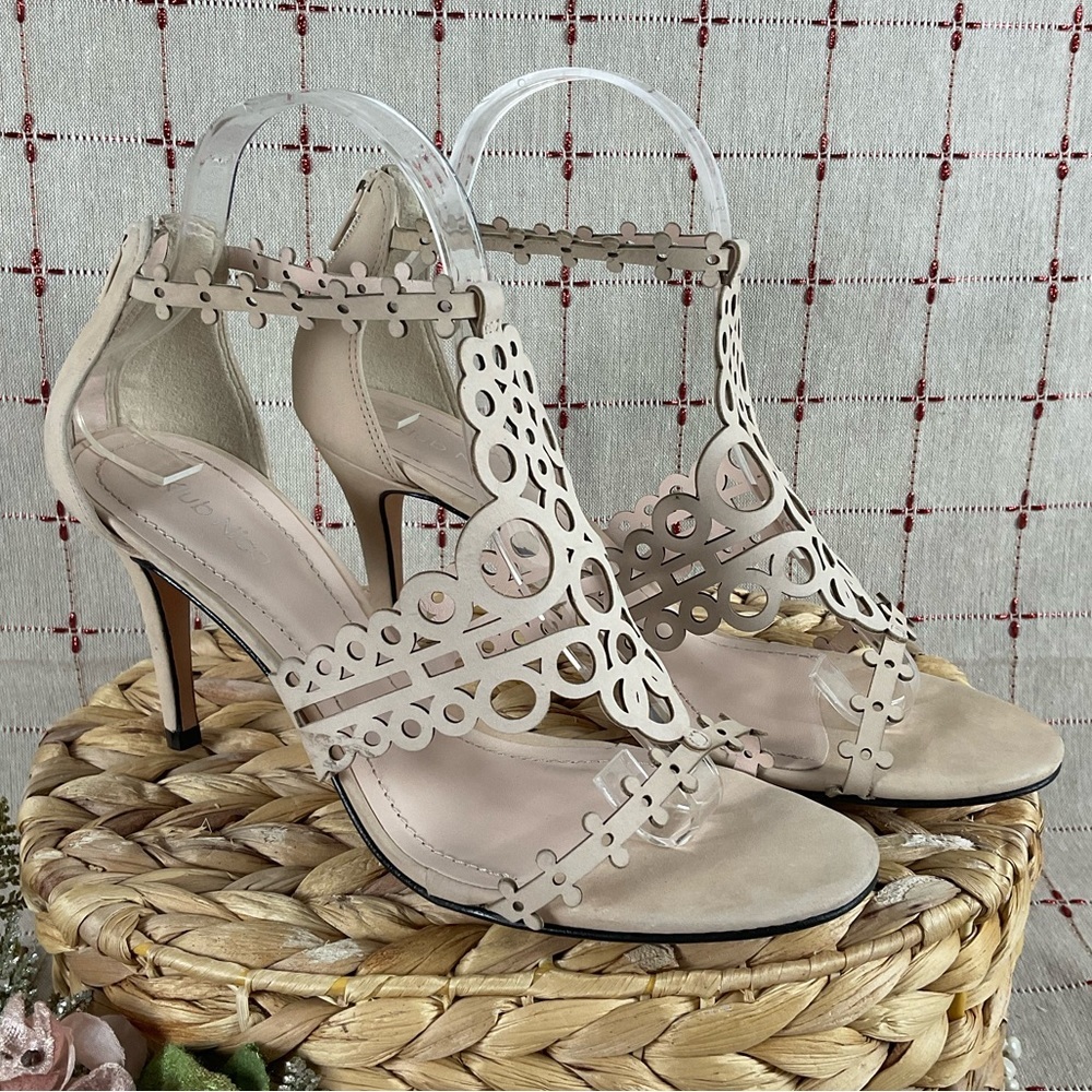 BHLDN Klub Nico “Antonia” Ivory Circular Laser Cutout Wedding Heels Shoes Sz 9 - Picture 2 of 11